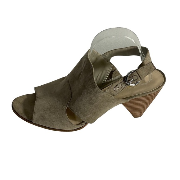 Nine West Rockall Tan Taupe Faux Suede Open Toe Slingback Cone Heel Shoe Sz 11M - Picture 4 of 10